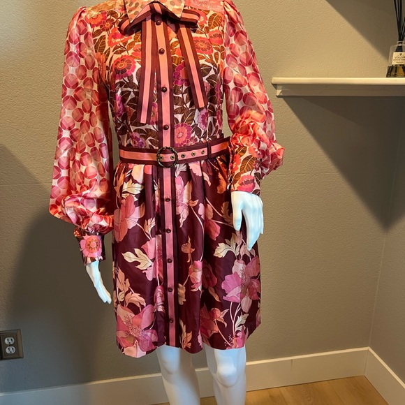 Zimmermann Pink and Red Floral Long Sleeve Dress NEW WITH TAGS